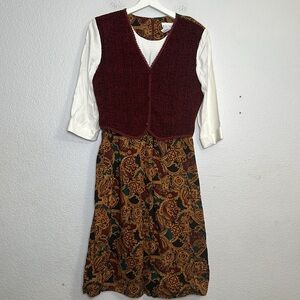 Vintage Miss Dorby Petites Paisley Print Midi Dress Layered Vest Teacher 16P